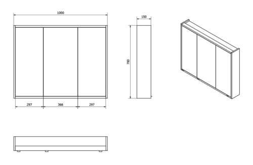BATU szafka z lustrem 2x LED, 100x71x15cm, biała