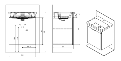 ELLA szafka umywalkowa 56,5x65x43cm,drzwiczki, biała (70065)
