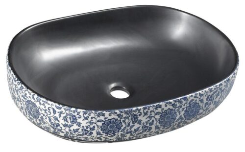 PRIORI umywalka ceramiczna, 60x13,5x40 cm, czarna z niebieskim wzorem