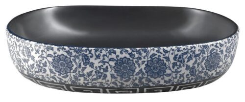 PRIORI umywalka ceramiczna, 60x13,5x40 cm, czarna z niebieskim wzorem