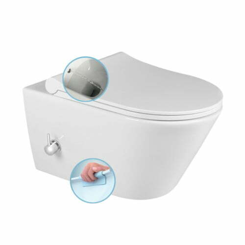 AVVA WC wiszące Rimless z prysznicem bidetowym i baterią 35,5x53 cm biały