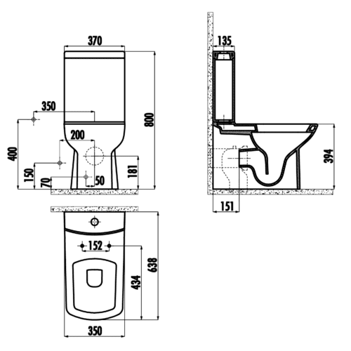 LARA WC kompakt dolny/tylny odpływ mechanizm spłukujący czarny mat