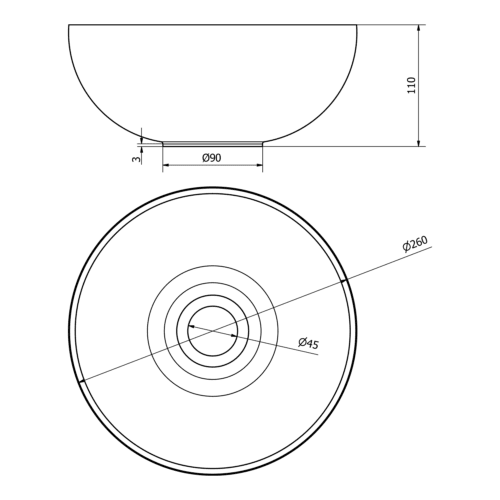 MINOR umywalka kompozytowa nablatowa okrągła 26 cm