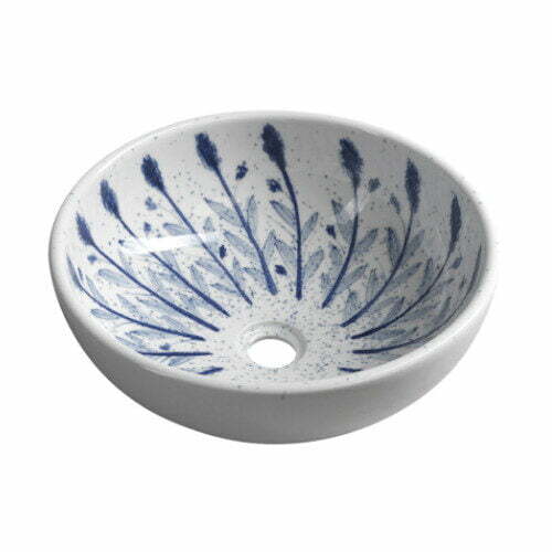 PRIORI umywalka ceramiczna średnica 41 cm biała z niebieskim wzorem
