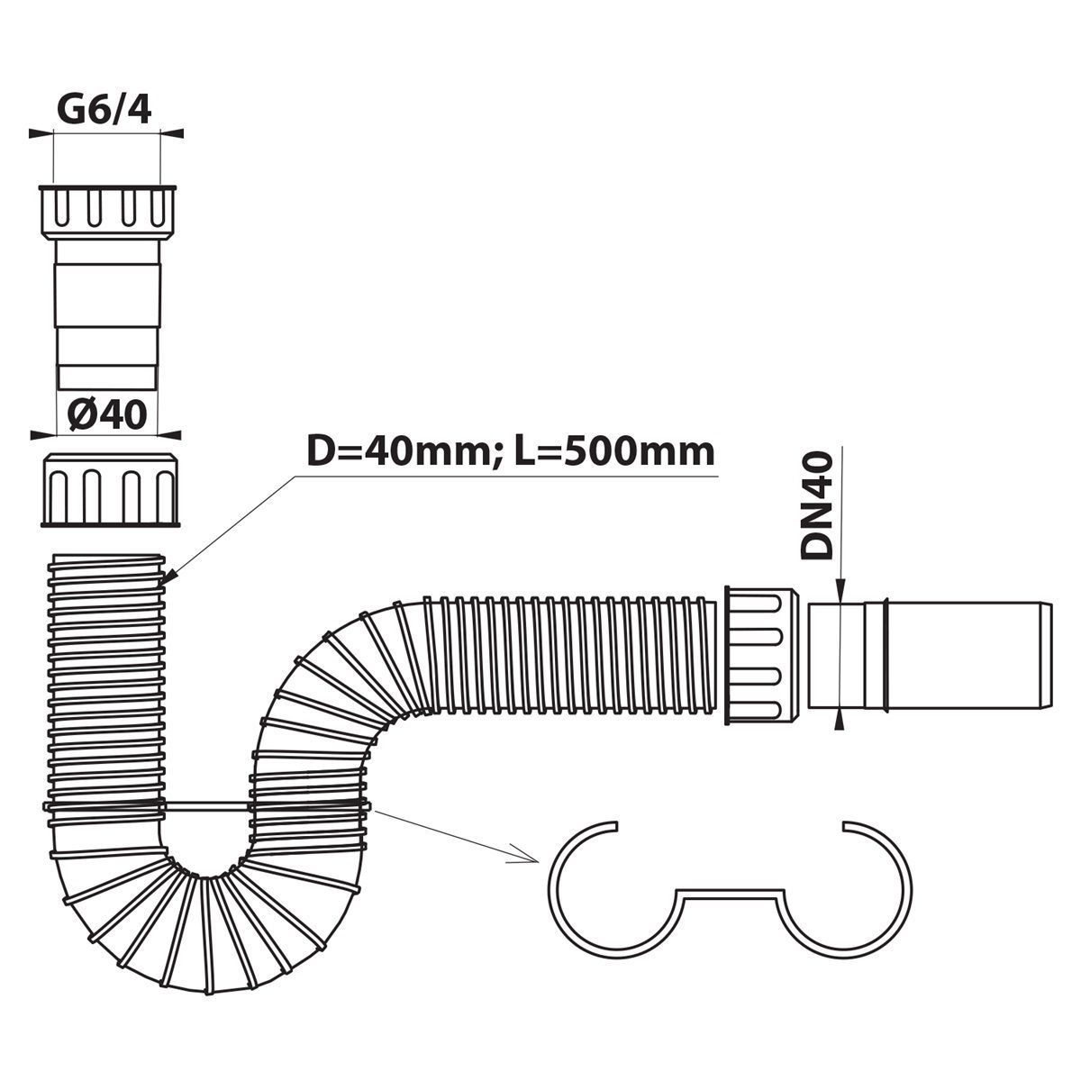 FLEXY syfon zlewozmywakowy 6/4" odpływ 40 mm biały FLEXY syfon zlewozmywakowy 6/4" odpływ 40 mm biały