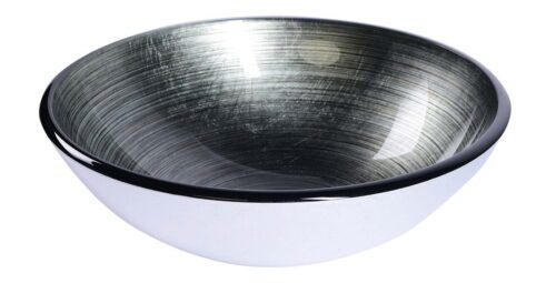 DAMAR umywalka szklana, Ø42 cm, szara ciemna/srebro