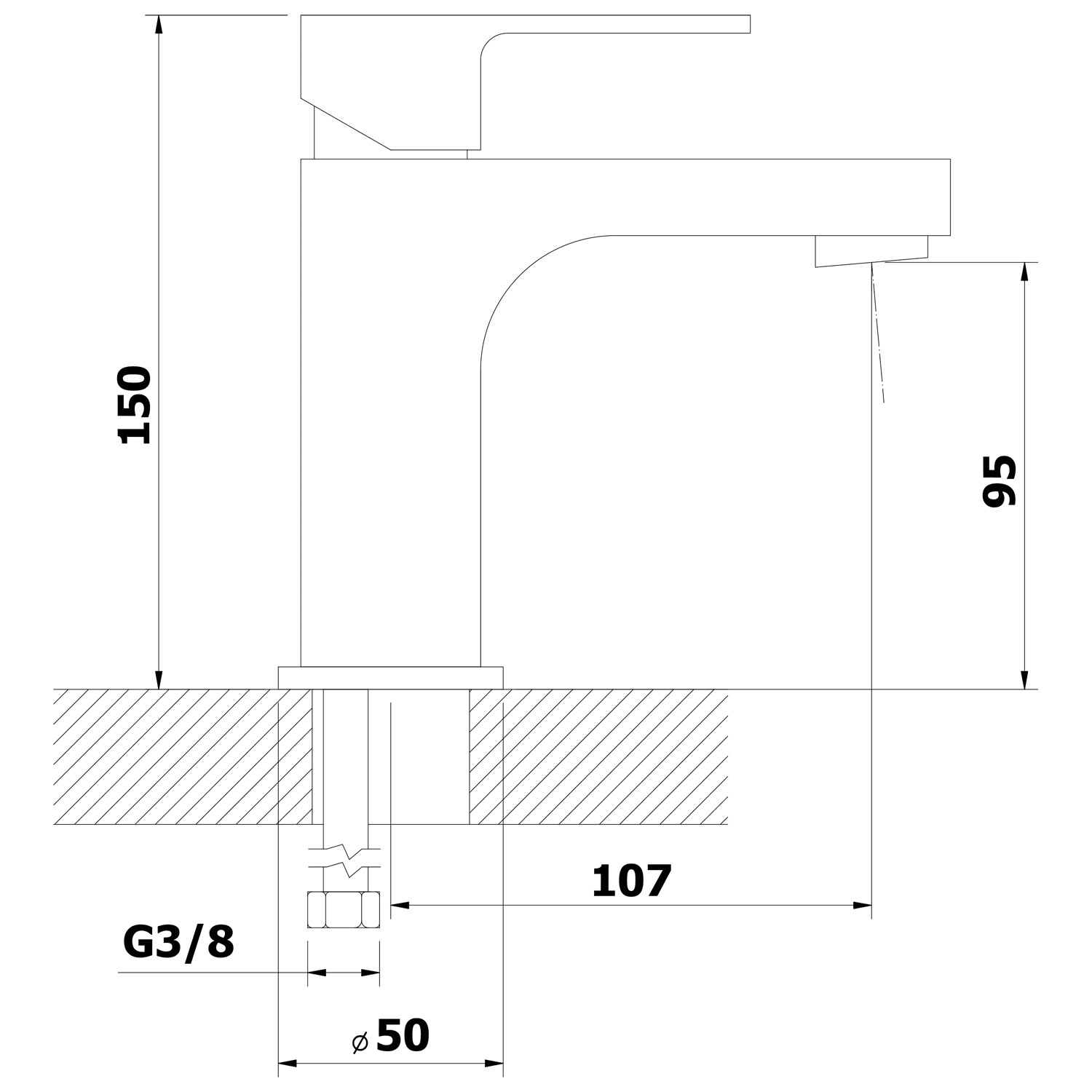 SIEGER bateria umywalkowa bez odpływu, wysokość 150mm, chrom SIEGER bateria umywalkowa bez odpływu, wysokość 150mm, chrom