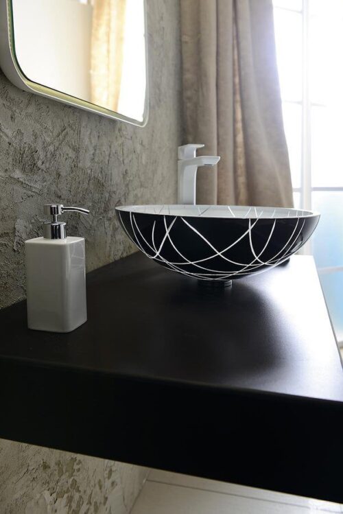 MURANO LINEA umywalka szklana okrągła 40x14cm, czarna/biała