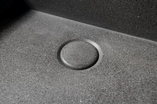QUADRADO umywalka betonowa, z korkiem, 46x46 cm, czarny granit