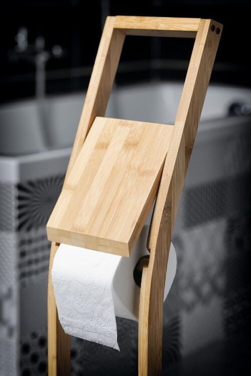 BAMBUS Stojak z wieszakiem na papier toaletowy oraz szczotką do WC, bambus