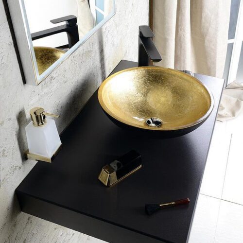 MURANO BLACK-GOLD umywalka szklana okrągła 40x14cm, złoto/czarny
