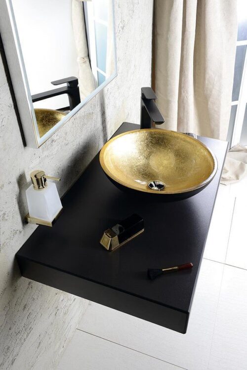 MURANO BLACK-GOLD umywalka szklana okrągła 40x14cm, złoto/czarny