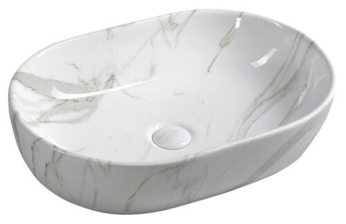 DALMA umywalka ceramiczna 59x42x14 cm biały marmur