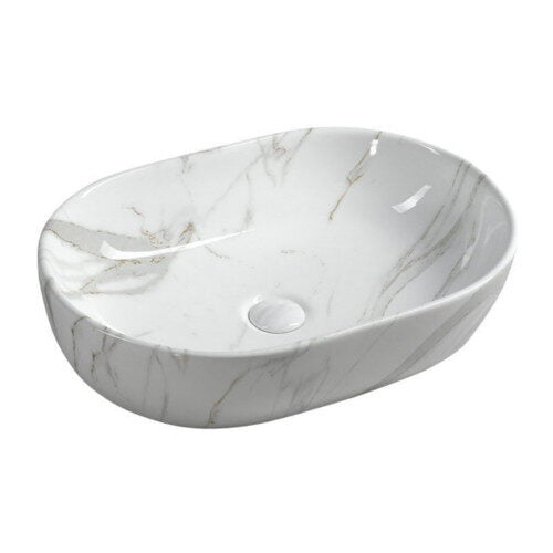 DALMA umywalka ceramiczna 59x42x14 cm biały marmur
