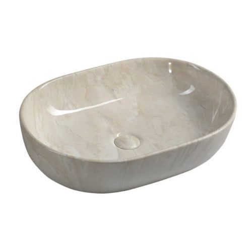 DALMA umywalka ceramiczna 59x42x14 cm beżowy marmur