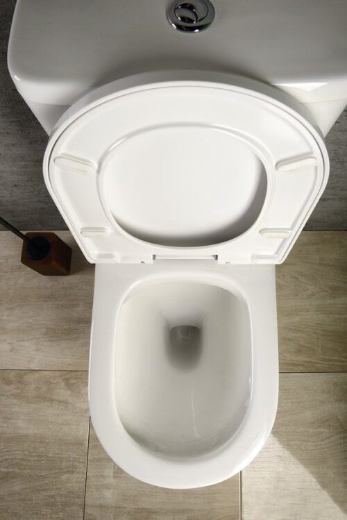 TURKU RIMLESS kompakt WC podwyższane, deska WC Soft Close, odpływ dolny/tylny