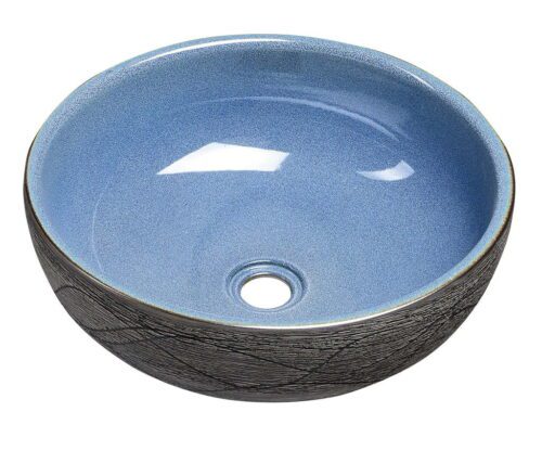 PRIORI umywalka ceramiczna, średnica 41cm, 15cm, niebieski/szary