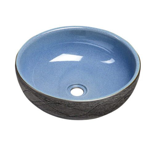 PRIORI umywalka ceramiczna, średnica 41cm, 15cm, niebieski/szary