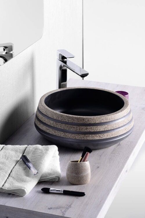 PRIORI umywalka ceramiczna, średnica 41cm, 15cm, czarny/kamień