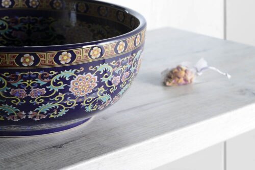 PRIORI umywalka ceramiczna, średnica 41 cm, 15 cm, fioletowy z ornamentami