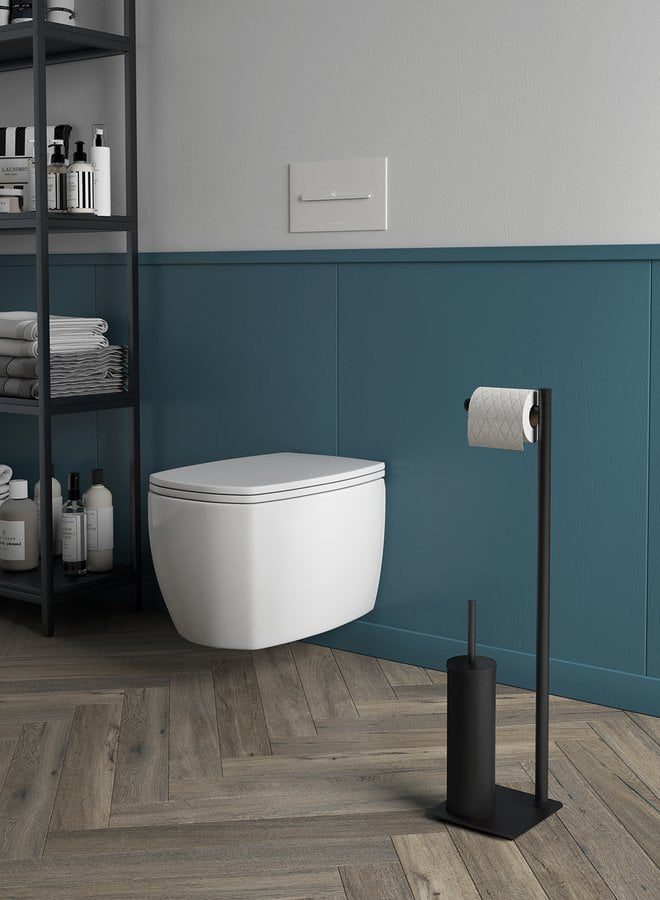 ARTU stojak z wieszakiem na papier toaletowy oraz szczotką czarny mat ARTU stojak z wieszakiem na papier toaletowy oraz szczotką czarny mat