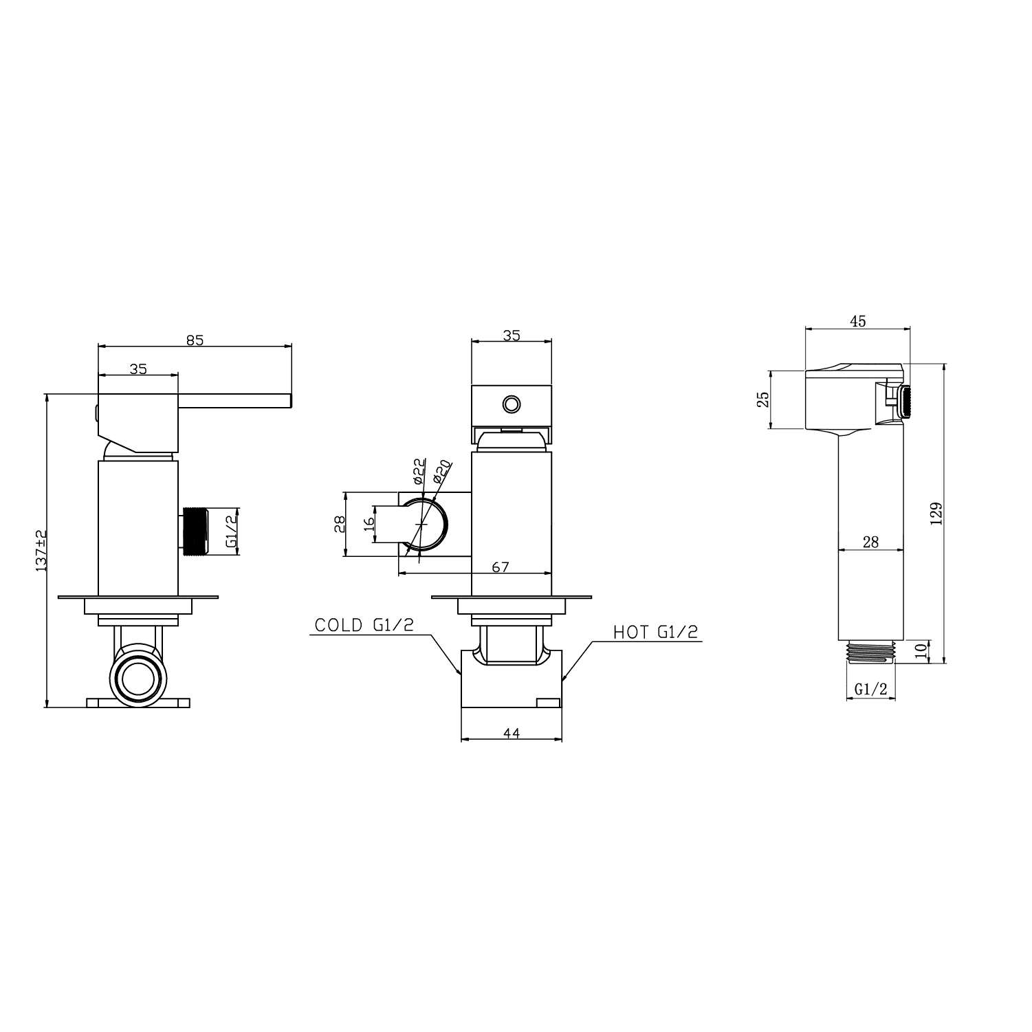Bateria bidetowa podtynkowa ze słuchawką bidetową i wężem czarny mat Bateria bidetowa podtynkowa ze słuchawką bidetową i wężem czarny mat