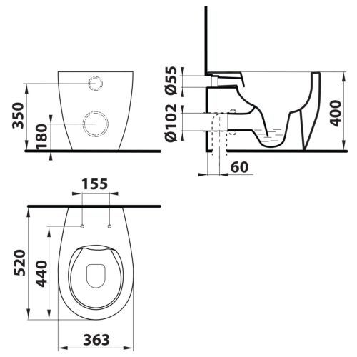 SENTIMENTI miska WC Rimless 36x52 cm dolny/tylny odpływ biały (SmartFixPlus)