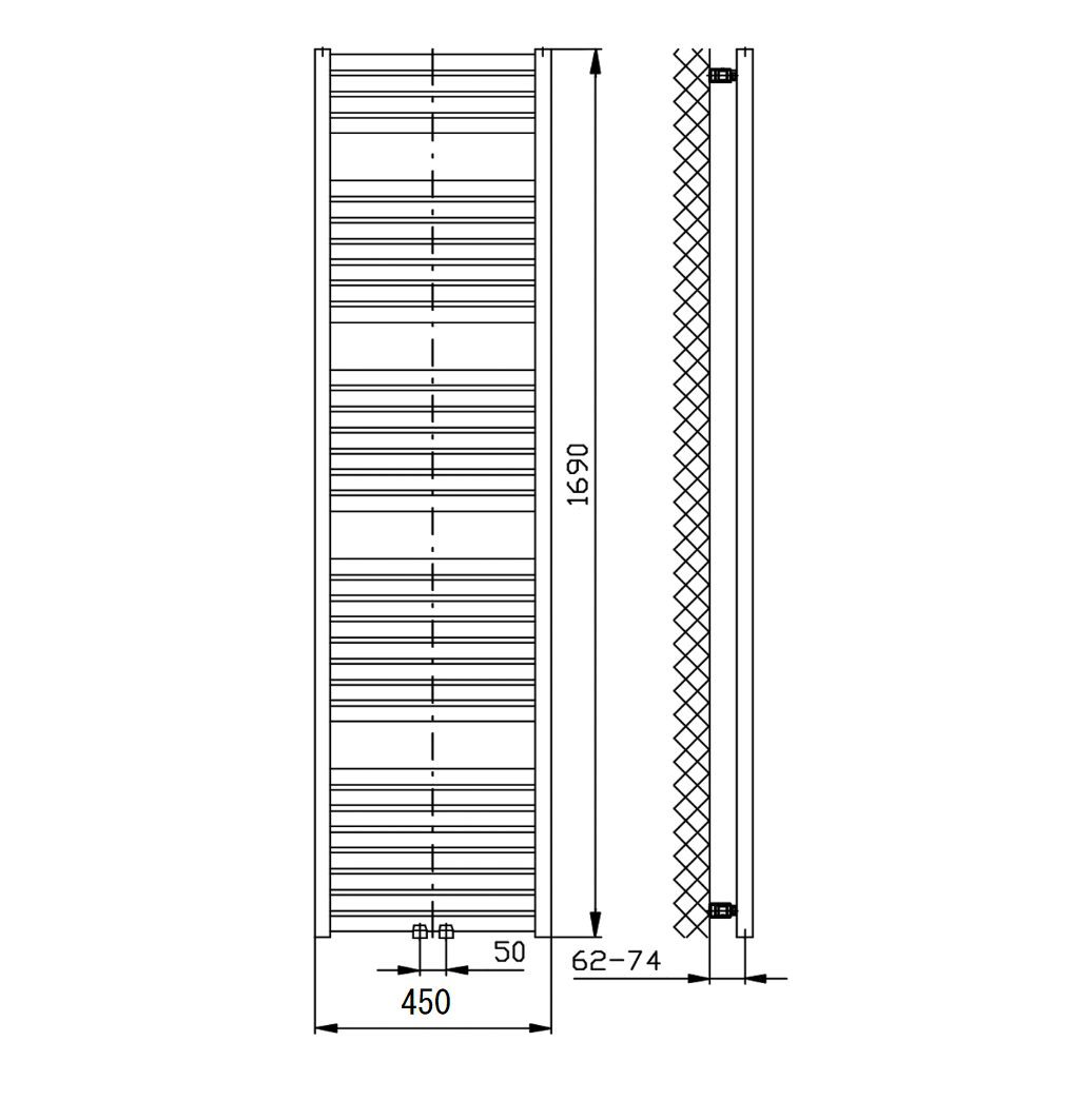 TONDI grzejnik łazienkowy 450x1690mm, podłączenie centralne dolne czarny mat TONDI grzejnik łazienkowy 450x1690mm, podłączenie centralne dolne czarny mat