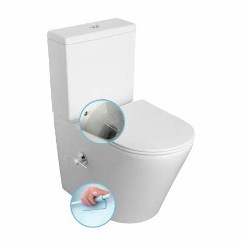 PACO RIMLESS kompakt WC z prysznicem bidetowym i baterią odpływ uniwersalny