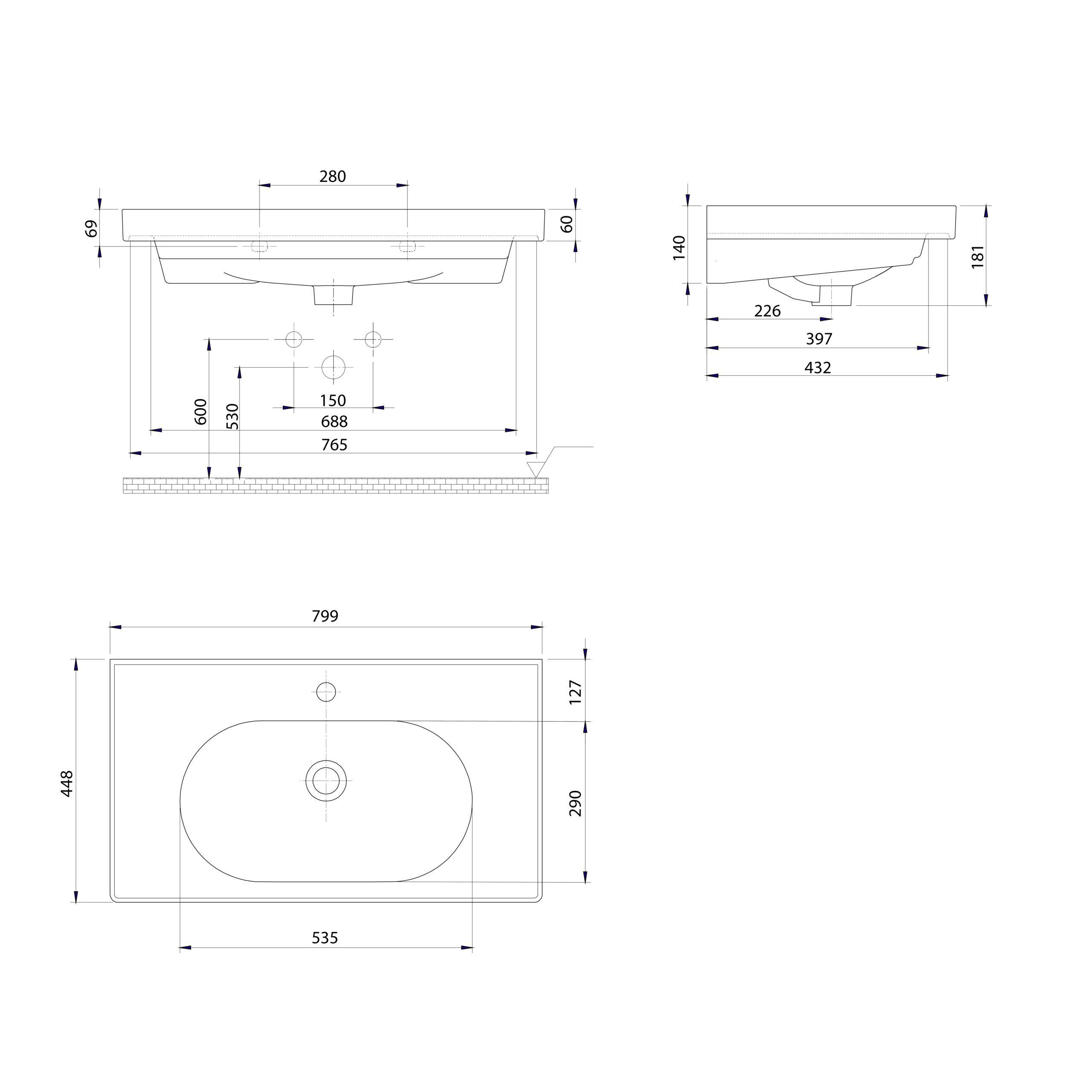 BRAND umywalka ceramiczna 80x45 cm biała BRAND umywalka ceramiczna 80x45 cm biała