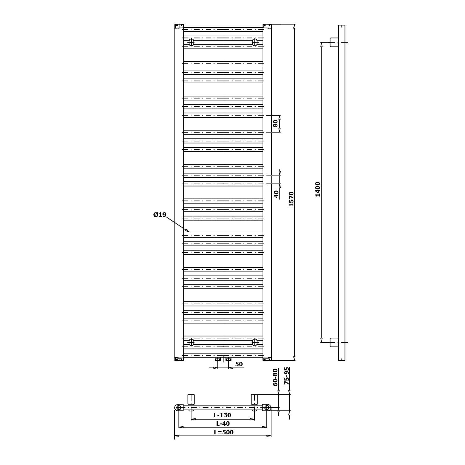 ALBRECHT grzejnik 500x1570 mm podłączenie środkowe dolne czarny mat ALBRECHT grzejnik 500x1570 mm podłączenie środkowe dolne czarny mat