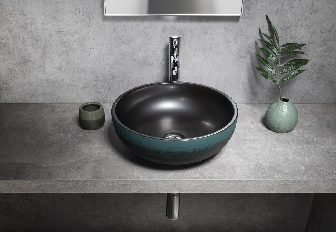 PRIORI umywalka ceramiczna nablatowa okrągła 41cm czarny/zielony PRIORI umywalka ceramiczna nablatowa okrągła 41cm czarny/zielony