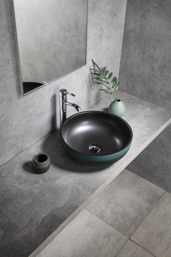 PRIORI umywalka ceramiczna nablatowa okrągła 41cm czarny/zielony PRIORI umywalka ceramiczna nablatowa okrągła 41cm czarny/zielony