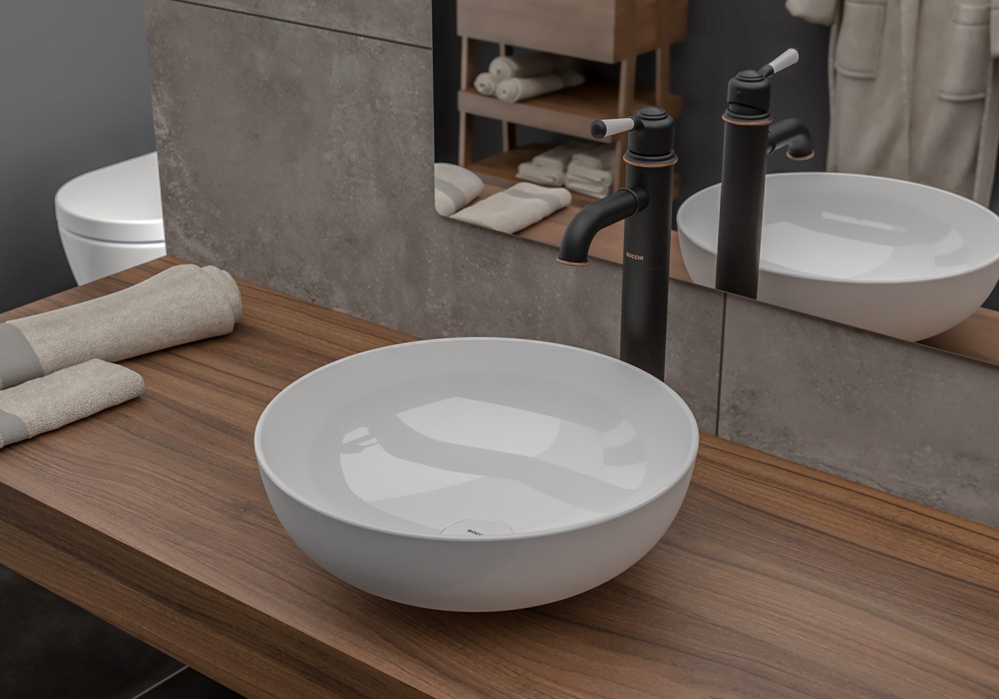 BOCCHI Sottile Slim umywalka okrągła ceramiczna 38cm biała połysk BOCCHI Sottile Slim umywalka okrągła ceramiczna 38cm biała połysk