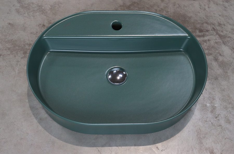 BOCCHI Sottile Slim umywalka ceramiczna nablatowa 60cm zielony mat BOCCHI Sottile Slim umywalka ceramiczna nablatowa 60cm zielony mat