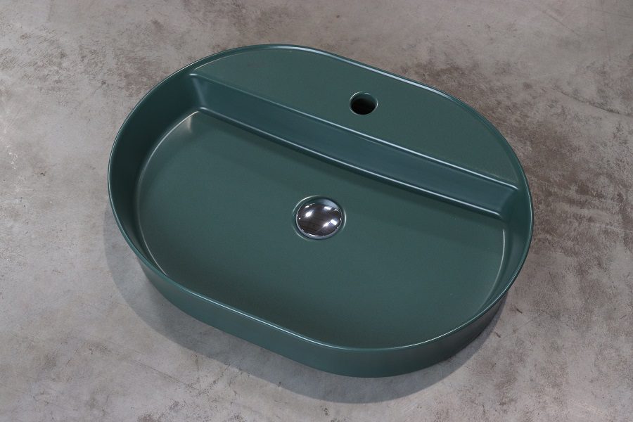 BOCCHI Sottile Slim umywalka ceramiczna nablatowa 60cm zielony mat BOCCHI Sottile Slim umywalka ceramiczna nablatowa 60cm zielony mat