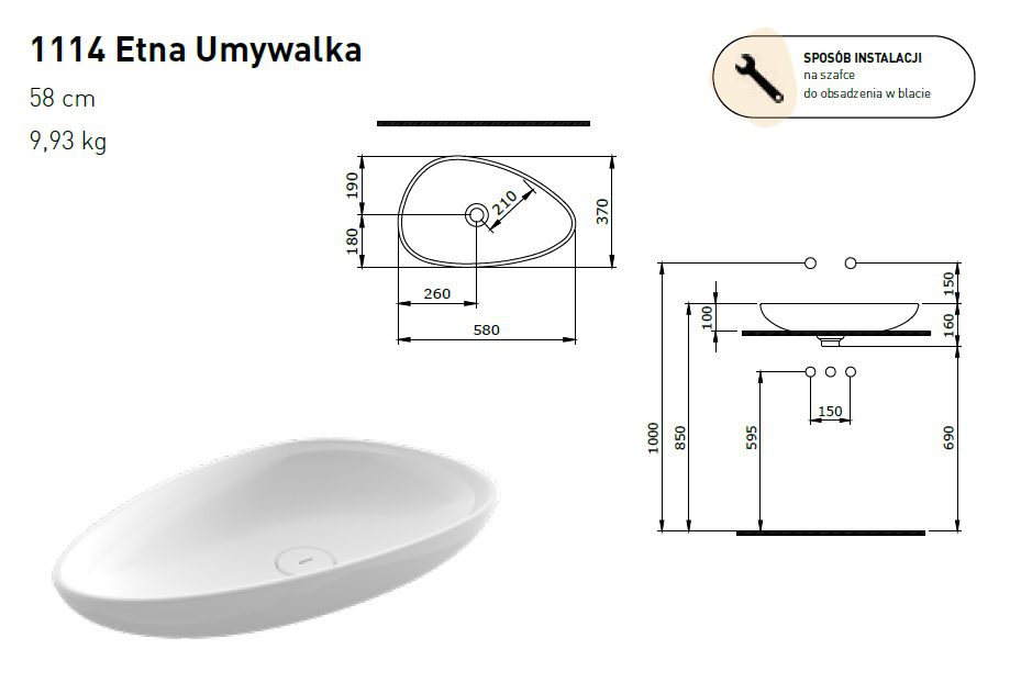BOCCHI Etna umywalka nablatowa 58x37 łososiowy mat BOCCHI Etna umywalka nablatowa 58x37 łososiowy mat