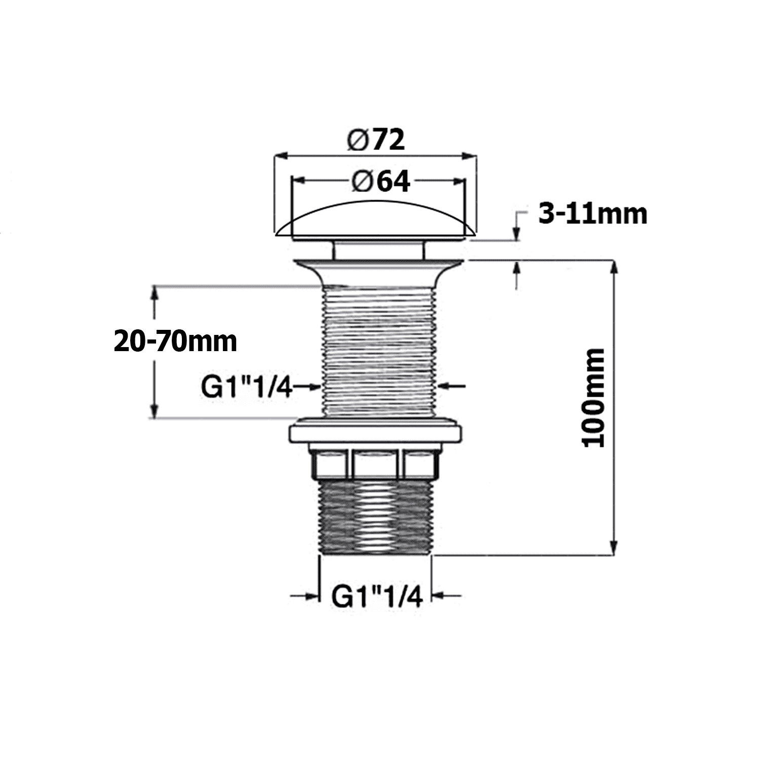 Korek umywalkowy ceramiczny grzybek 5/4“ klik-klak wys. 20-70mm antracyt mat Korek umywalkowy ceramiczny grzybek 5/4“ klik-klak wys. 20-70mm antracyt mat