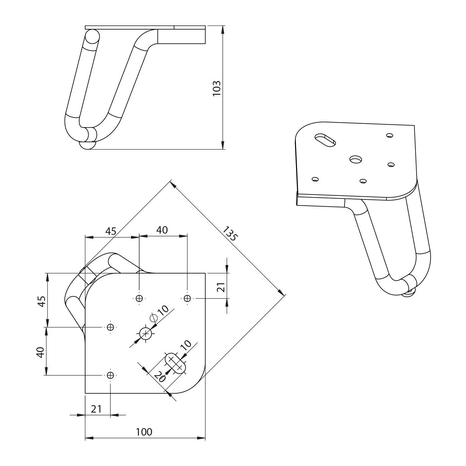 Nóżka do mebli wysokość 103mm czarny mat Nóżka do mebli wysokość 103mm czarny mat