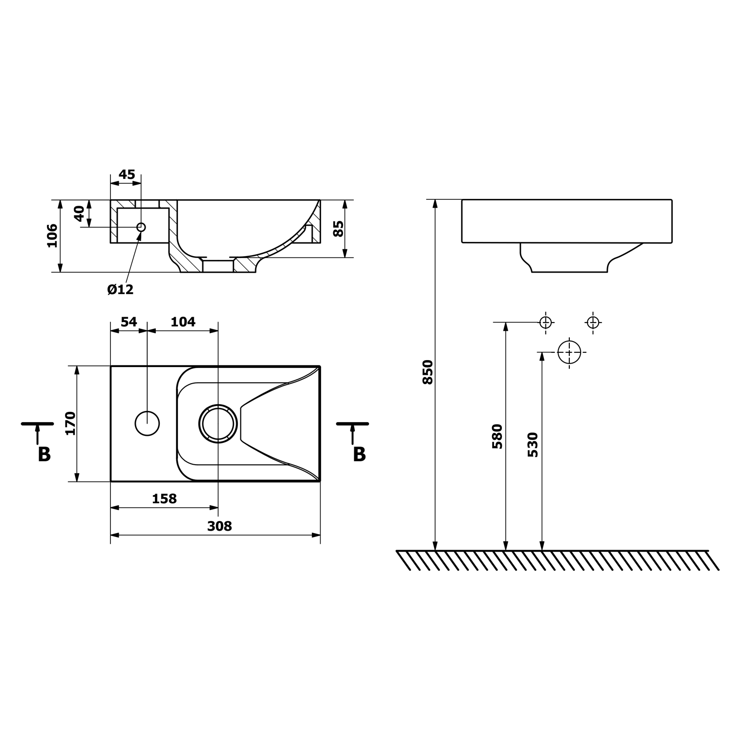 PICCOLINO umywalka betonowa, 30,8x17cm, bateria w lewo, piaskowy PICCOLINO umywalka betonowa, 30,8x17cm, bateria w lewo, piaskowy