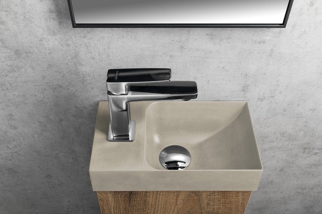 PICCOLINO umywalka betonowa, 30,8x17cm, bateria w lewo, piaskowy PICCOLINO umywalka betonowa, 30,8x17cm, bateria w lewo, piaskowy