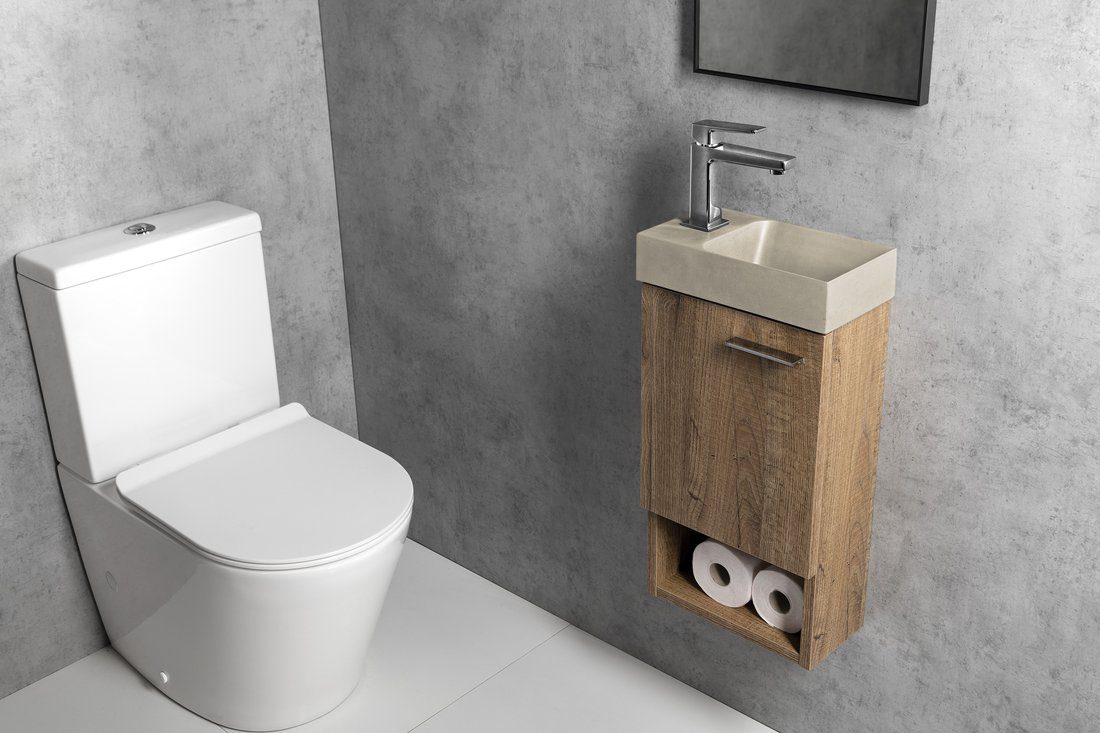 PICCOLINO umywalka betonowa, 30,8x17cm, bateria w lewo, piaskowy PICCOLINO umywalka betonowa, 30,8x17cm, bateria w lewo, piaskowy