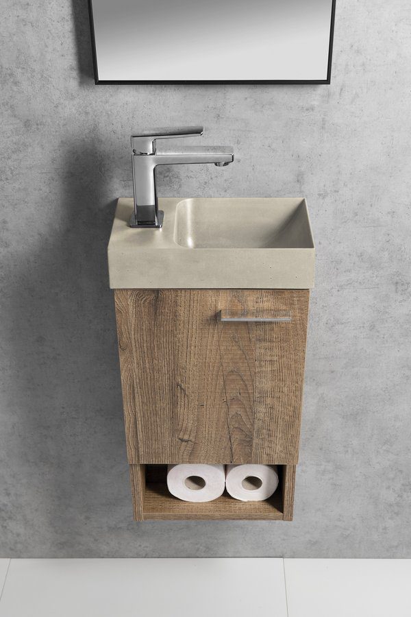 PICCOLINO umywalka betonowa, 30,8x17cm, bateria w lewo, piaskowy PICCOLINO umywalka betonowa, 30,8x17cm, bateria w lewo, piaskowy