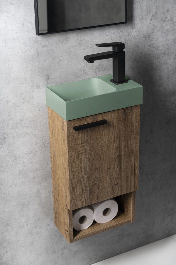 PICCOLINO umywalka betonowa, 30,8x17cm, bateria z prawej strony, zielony PICCOLINO umywalka betonowa, 30,8x17cm, bateria z prawej strony, zielony