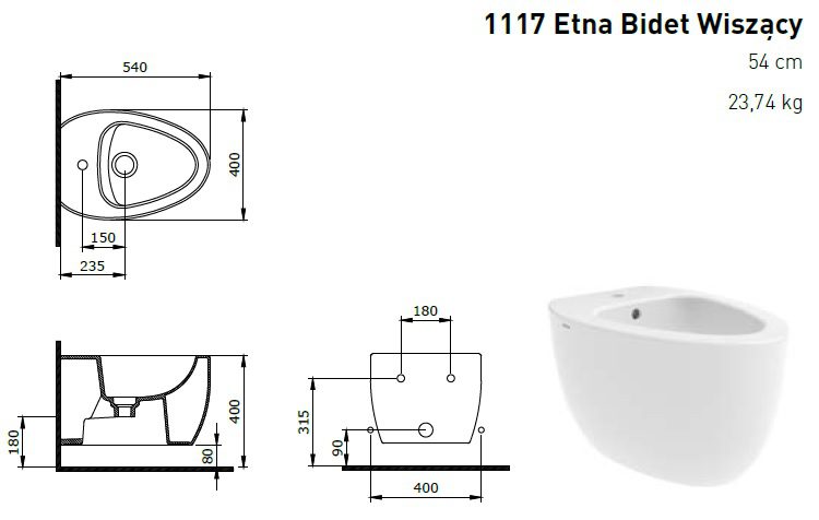 BOCCHI bidet wiszący ceramiczny ETNA antracytowy matowy BOCCHI bidet wiszący ceramiczny ETNA antracytowy matowy