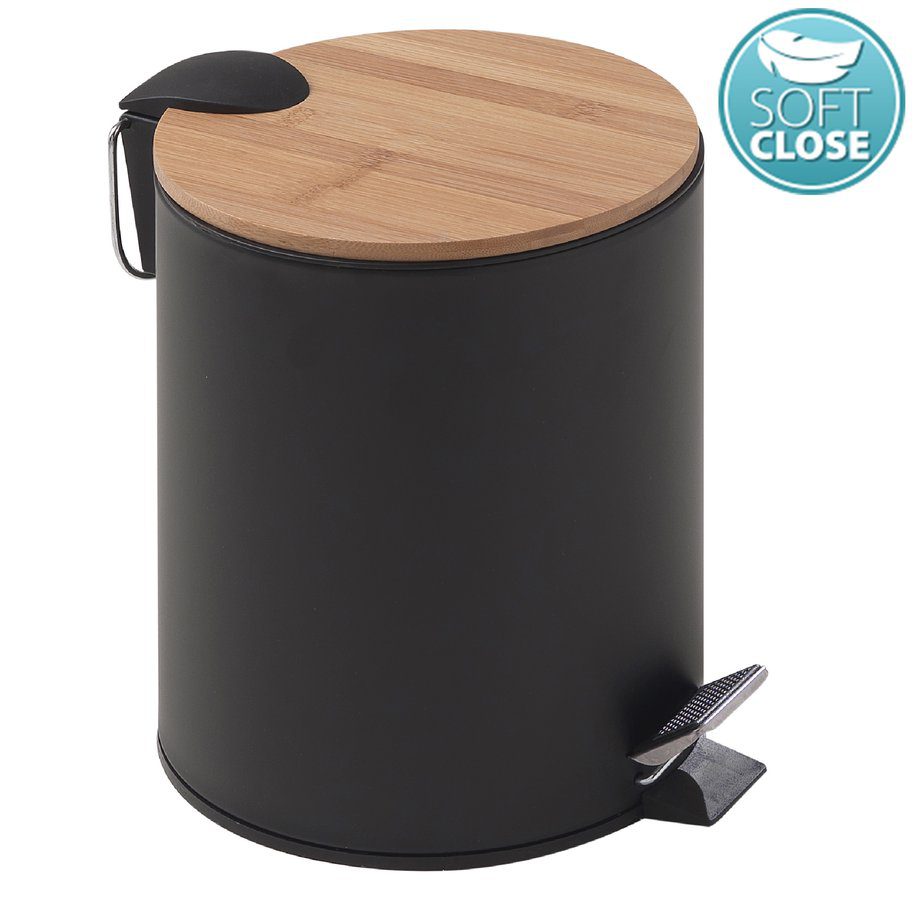 KENTA kosz na śmieci 5L Soft Close czarny mat/bambus KENTA kosz na śmieci 5L Soft Close czarny mat/bambus