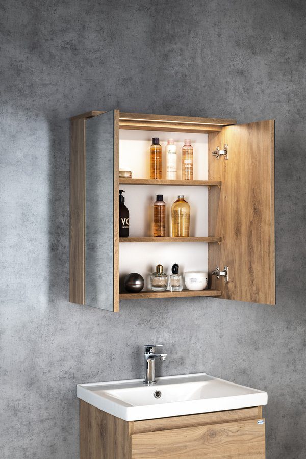 KAWA STRIP szafka z lustrem oświetlenie LED 60x70x22cm dąb emporio KAWA STRIP szafka z lustrem oświetlenie LED 60x70x22cm dąb emporio