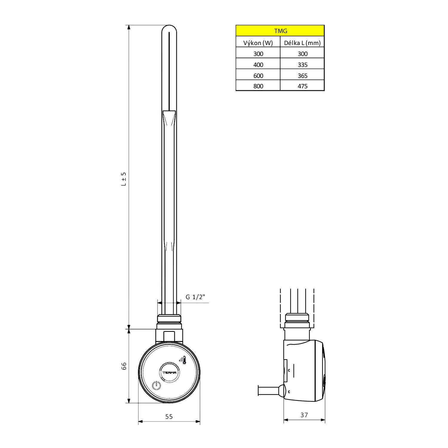 WICHER grzałka elektryczna z termostatem 600W biały mat WICHER grzałka elektryczna z termostatem 600W biały mat