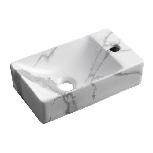 MARGITHA umywalka ceramiczna 38x22cm otwór na baterię po prawej carrara