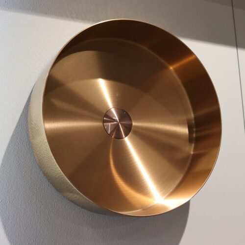 AURUM umywalka nablatowa okrągła 38 cm z korkiem stal nierdzewna kuty metal miedź mat